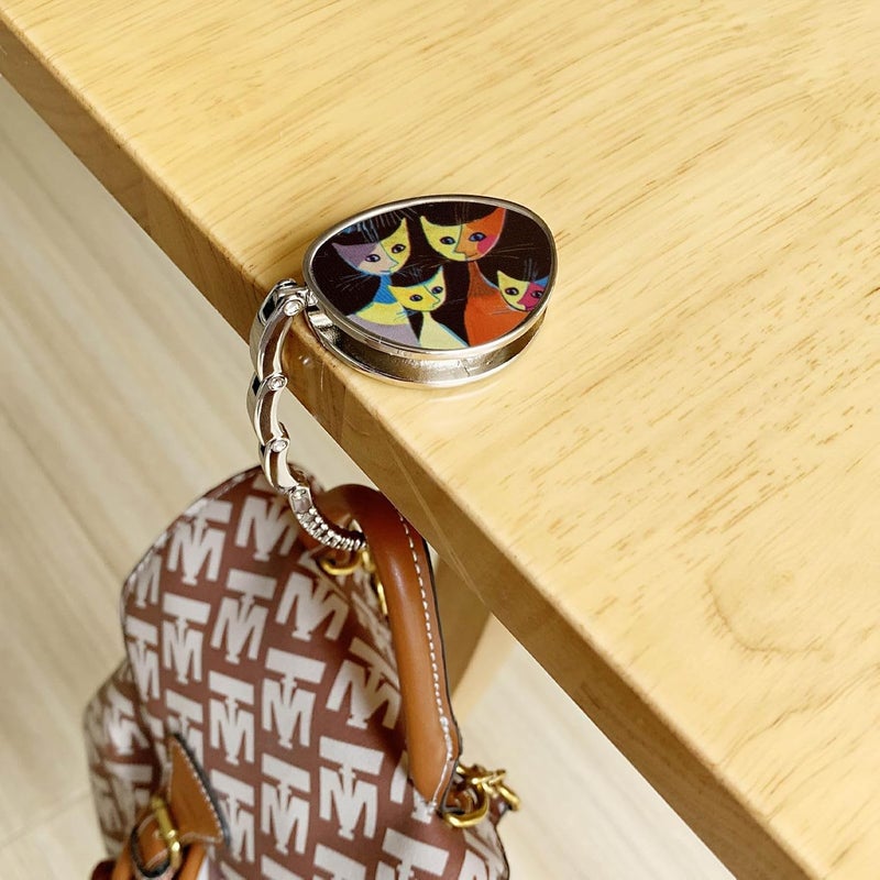 KSMD Animal Design Purse Hooks for Table and Bars,Portable Purse Hanger Organizers Hooks Handbag Holder Pocketbook Holder Bag Storage for Desk Bag Hook,Foldable Folding Table Hook Hanger (Cat Family) - Image 3